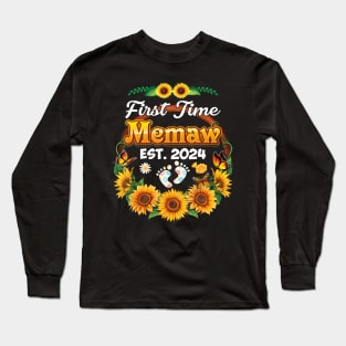 Est 2024 First Time Memaw New Mom Baby Sunflower Long Sleeve T-Shirt